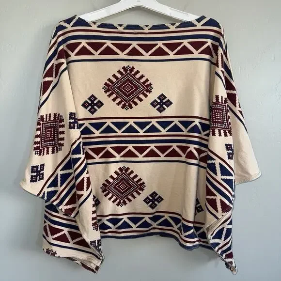 Woman’s Southwest Tribal Geometrical Tunic Top S M Oversized Short Sleeve Flowy - Picture 2 of 9